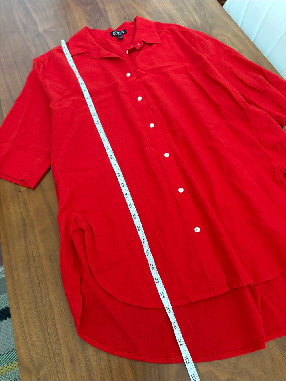 J. Crew Airy Gauze Cotton Button Up Cover Up Tunic Shirt - Red Size Small - Picture 9 of 10
